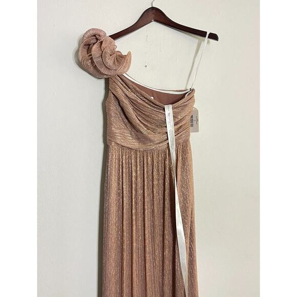 After Six Dress S Sienna Metallic Ruffle One Shoulder Long Column Gown Lined NEW - Picture 4 of 10